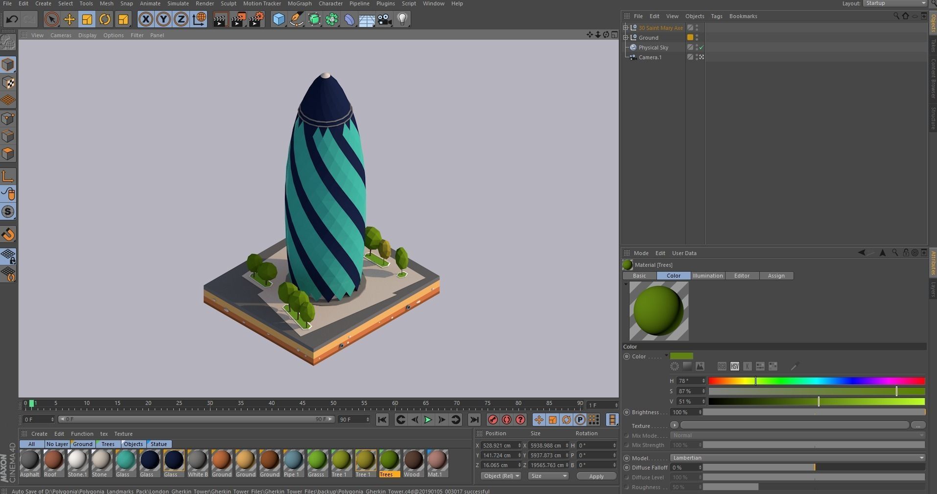 Low Poly St Marie Axe Gherkin Tower Landmark Low-poly 3D model_8