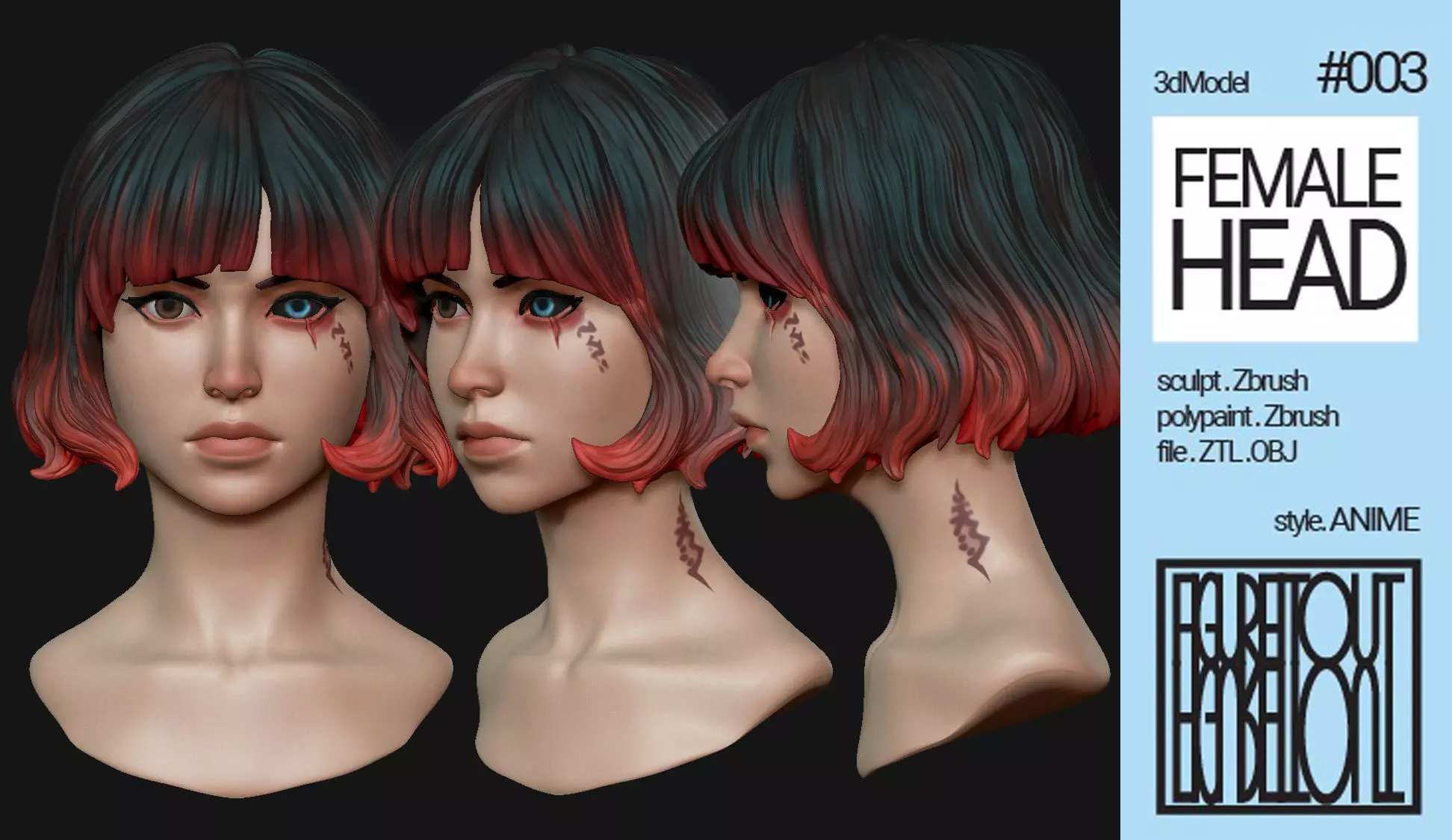 Female Anime Head-3-Akane 3D model_0