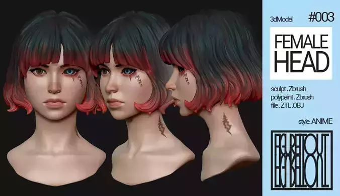 Female Anime Head-3-Akane 3D model