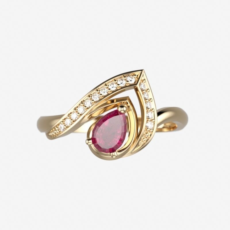 Women Ring thorn with ruby and diamonds 3dm stl vintage 3D print model_2