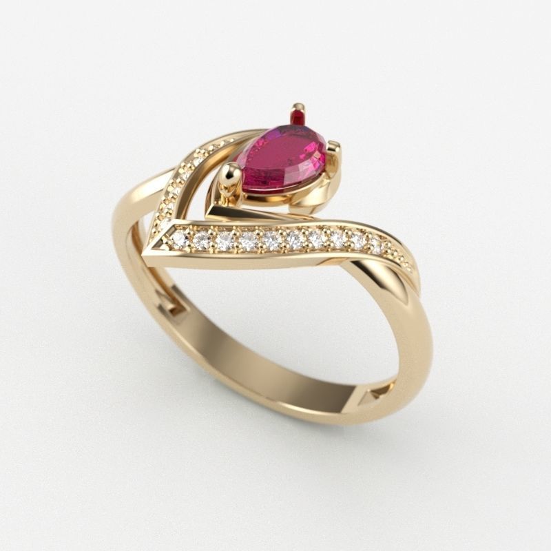 Women Ring thorn with ruby and diamonds 3dm stl vintage 3D print model_1