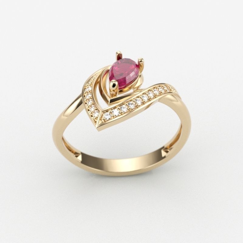 Women Ring thorn with ruby and diamonds 3dm stl vintage 3D print model_4