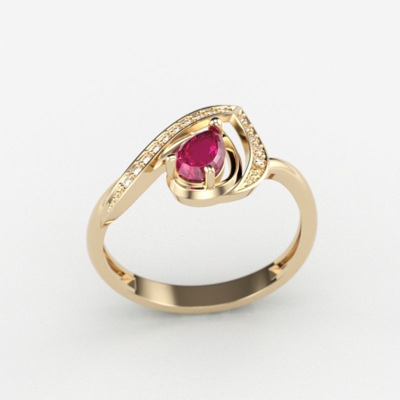 Women Ring thorn with ruby and diamonds 3dm stl vintage 3D print model_5