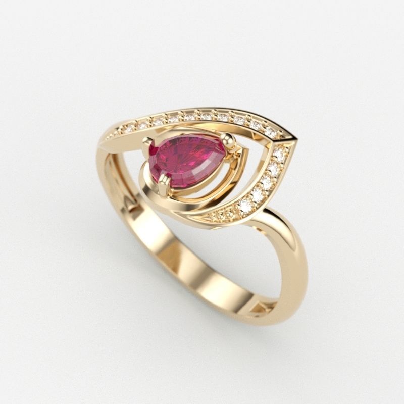 Women Ring thorn with ruby and diamonds 3dm stl vintage 3D print model_3