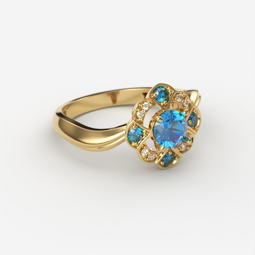 Solitaire Wedding Engagement Women Flower ring  3dm stl vintage 3D print model_3