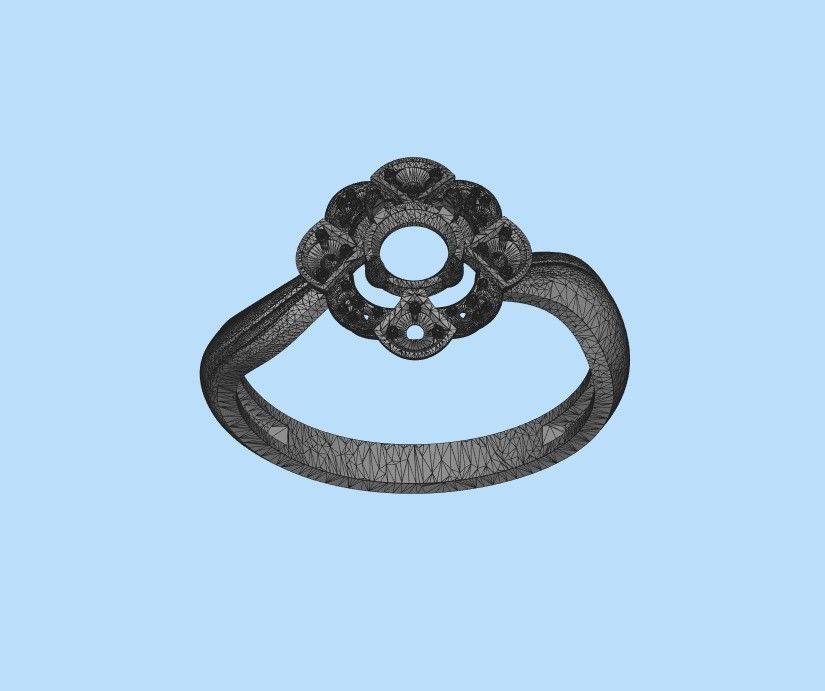 Solitaire Wedding Engagement Women Flower ring  3dm stl vintage 3D print model_31