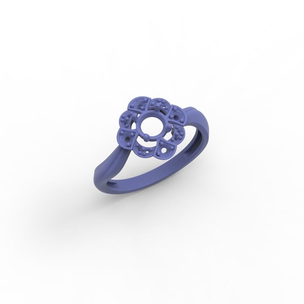 Solitaire Wedding Engagement Women Flower ring  3dm stl vintage 3D print model_13
