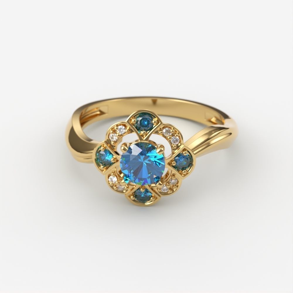 Solitaire Wedding Engagement Women Flower ring  3dm stl vintage 3D print model_2