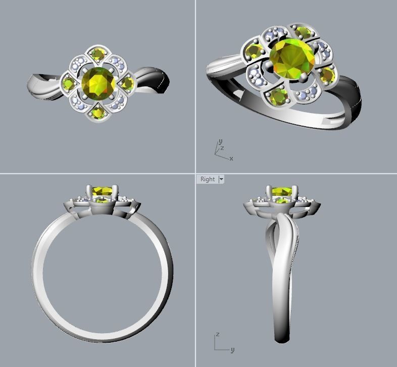Solitaire Wedding Engagement Women Flower ring  3dm stl vintage 3D print model_9