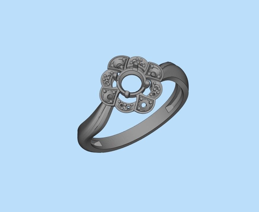 Solitaire Wedding Engagement Women Flower ring  3dm stl vintage 3D print model_26