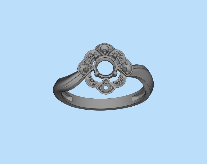 Solitaire Wedding Engagement Women Flower ring  3dm stl vintage 3D print model_27