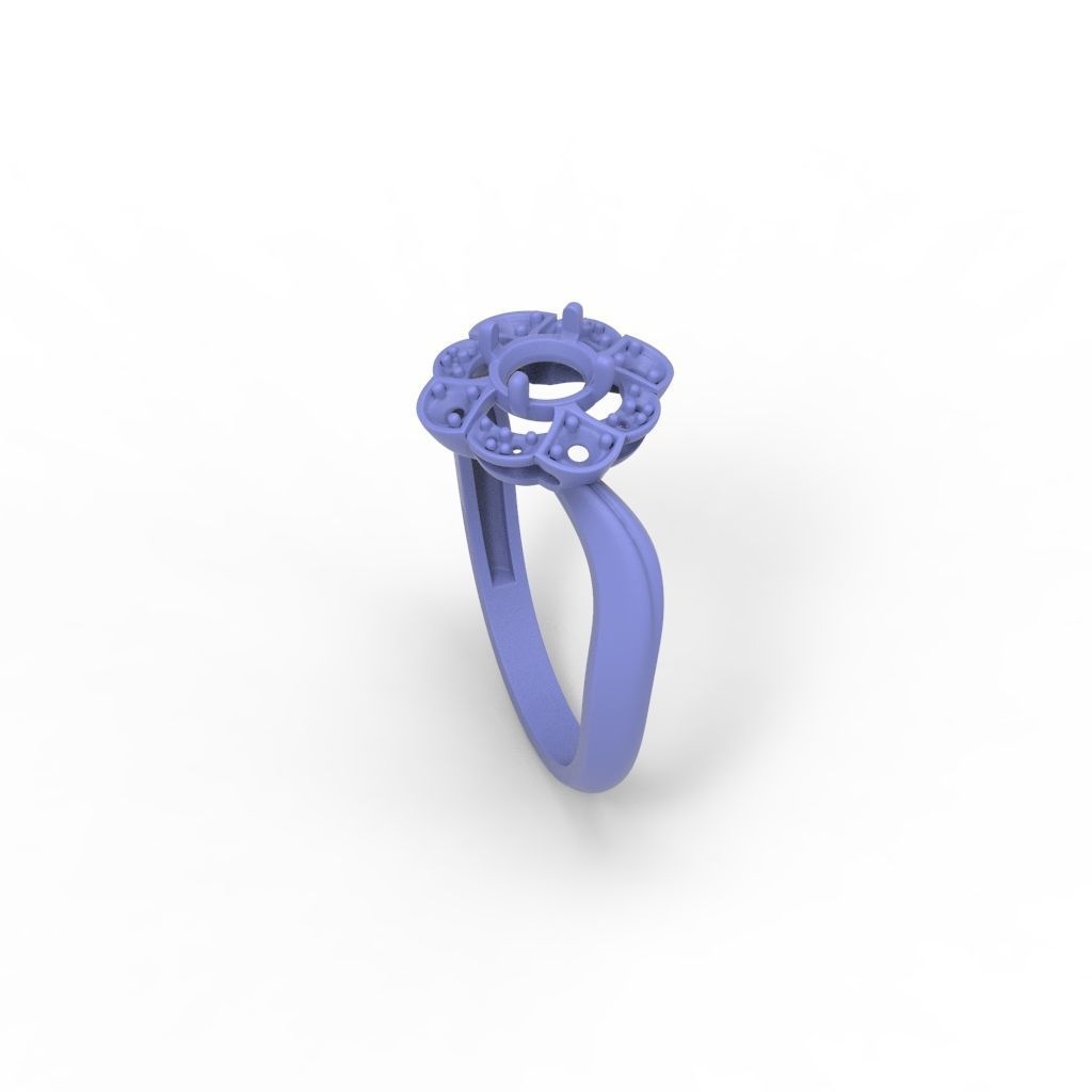 Solitaire Wedding Engagement Women Flower ring  3dm stl vintage 3D print model_20