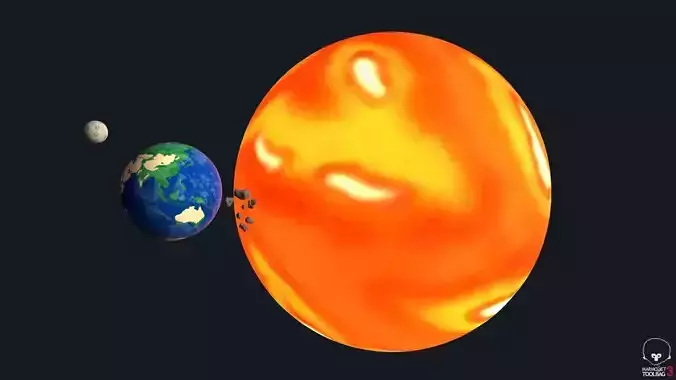 Sun Earth Moon and Asteroid Low-poly 3D model