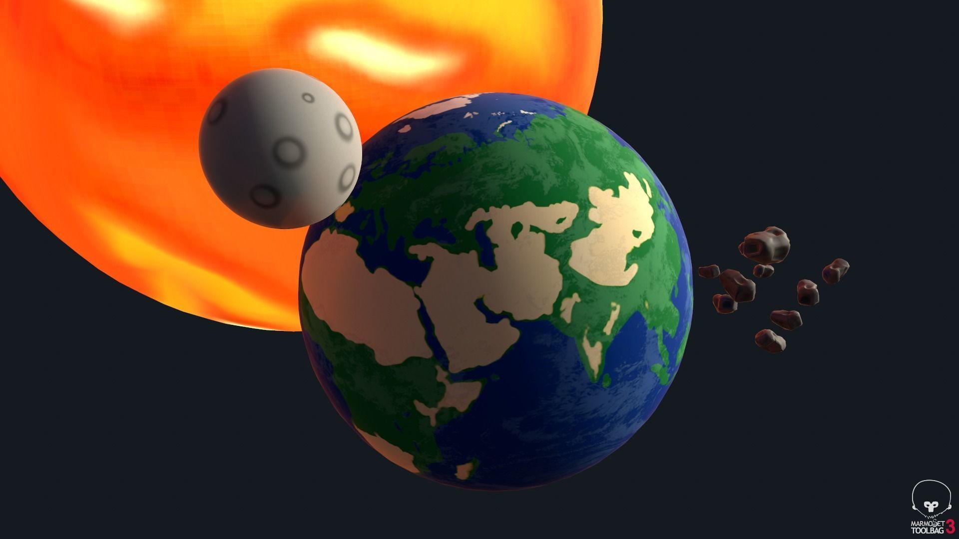 Sun Earth Moon and Asteroid Low-poly 3D model_4