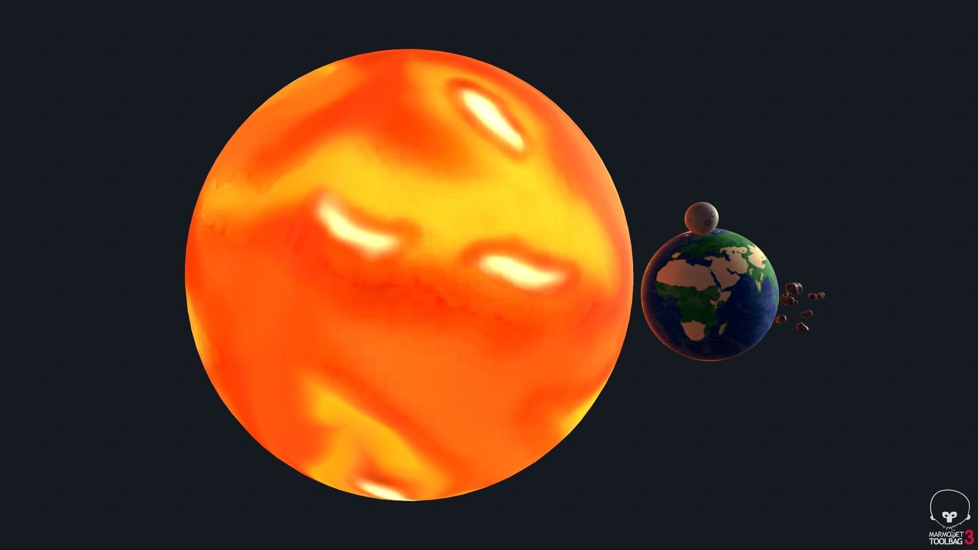 Sun Earth Moon and Asteroid Low-poly 3D model_1