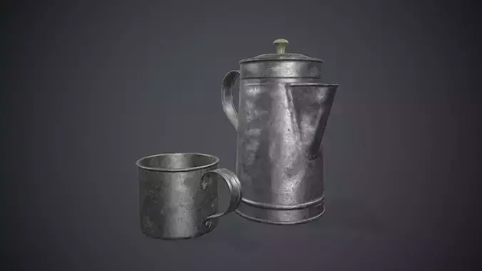 Old Metal Coffee Carafe With Cup PBR Game Ready Low-poly 3D model