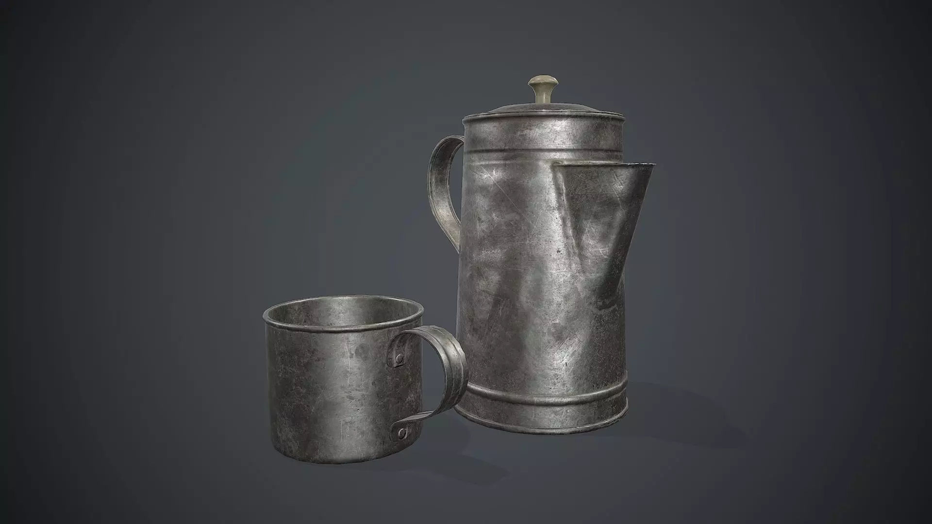 Old Metal Coffee Carafe With Cup PBR Game Ready Low-poly 3D model