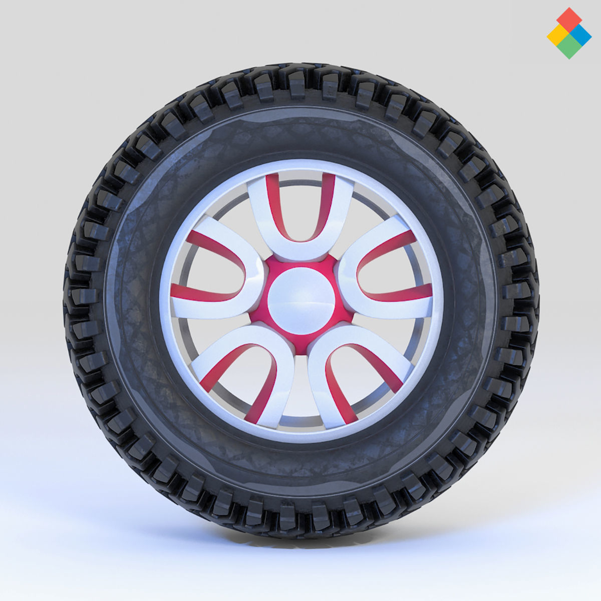 Pack Wheel Tire Rim Design Low-poly 3D model_11