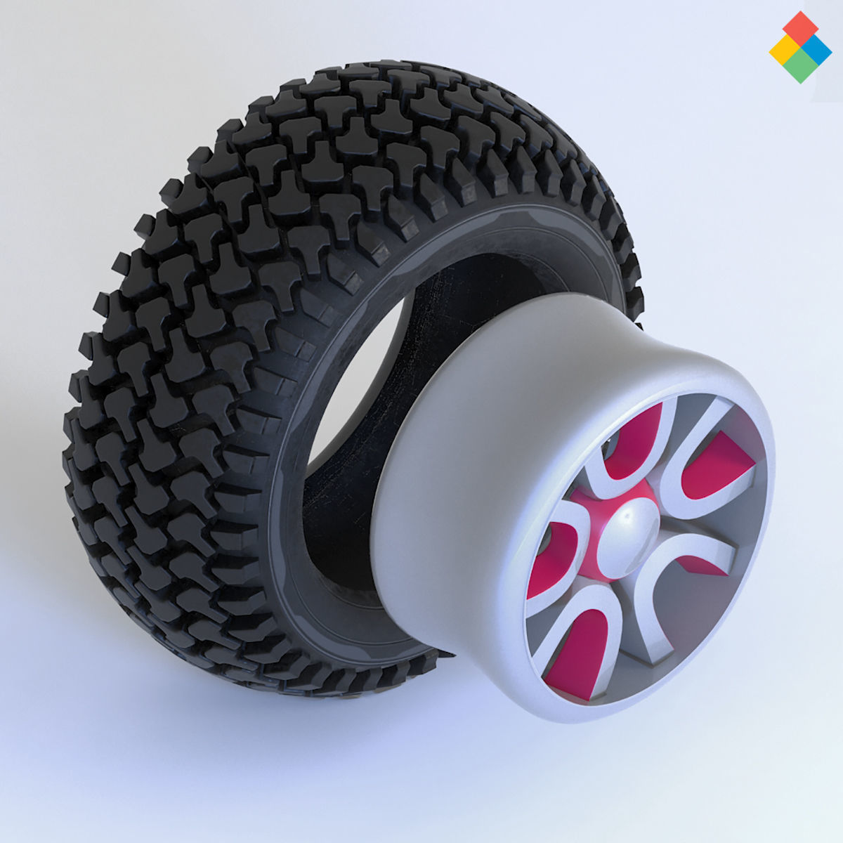 Pack Wheel Tire Rim Design Low-poly 3D model_13
