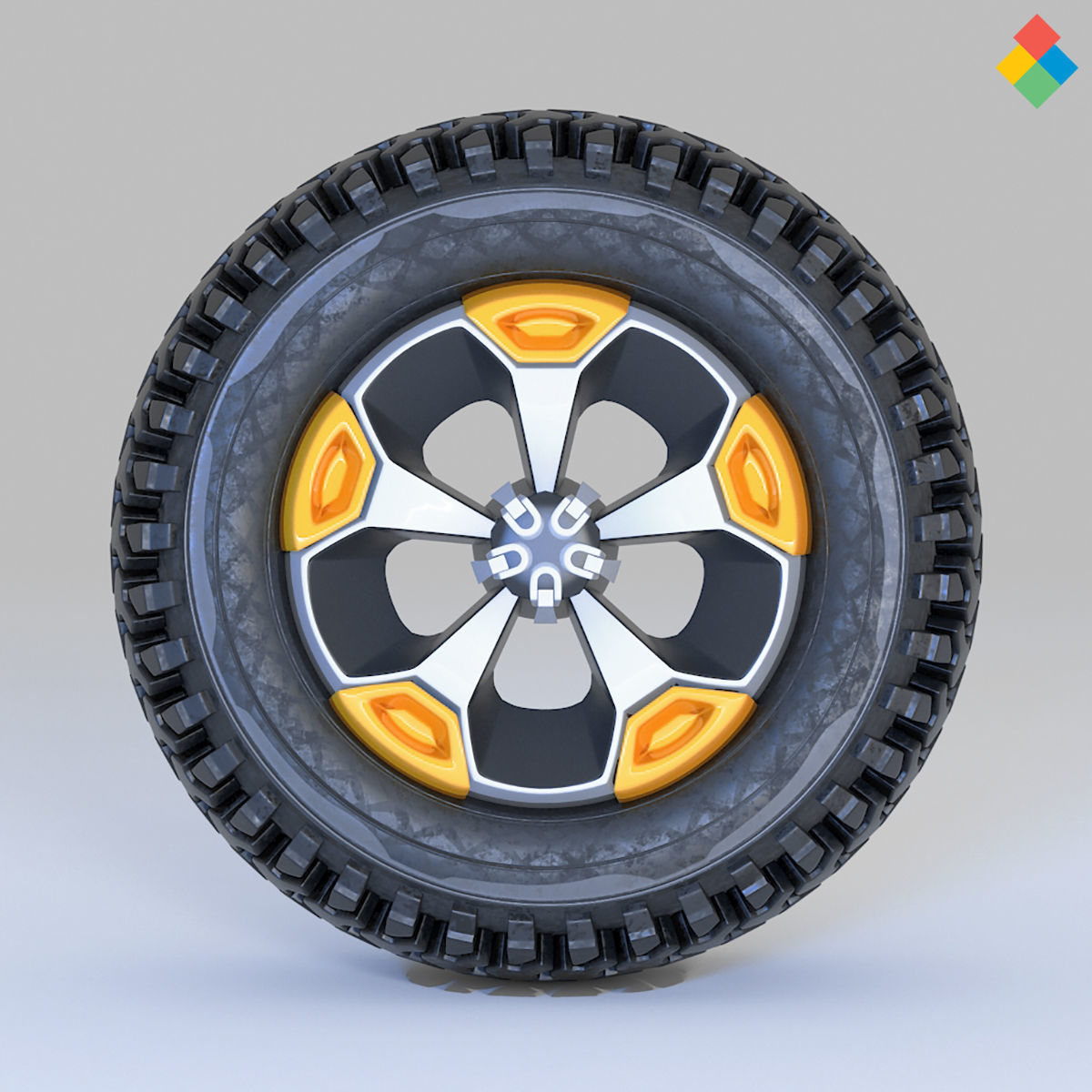 Pack Wheel Tire Rim Design Low-poly 3D model_7
