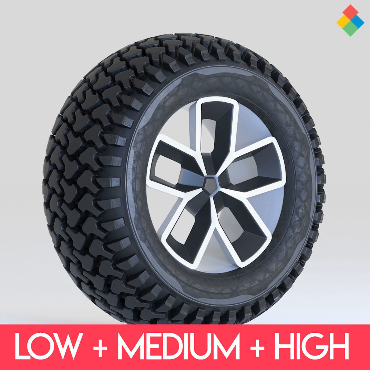 Pack Wheel Tire Rim Design Low-poly 3D model_2