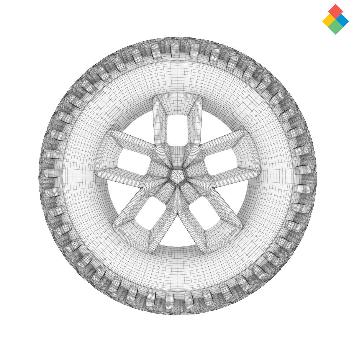 Pack Wheel Tire Rim Design Low-poly 3D model_15