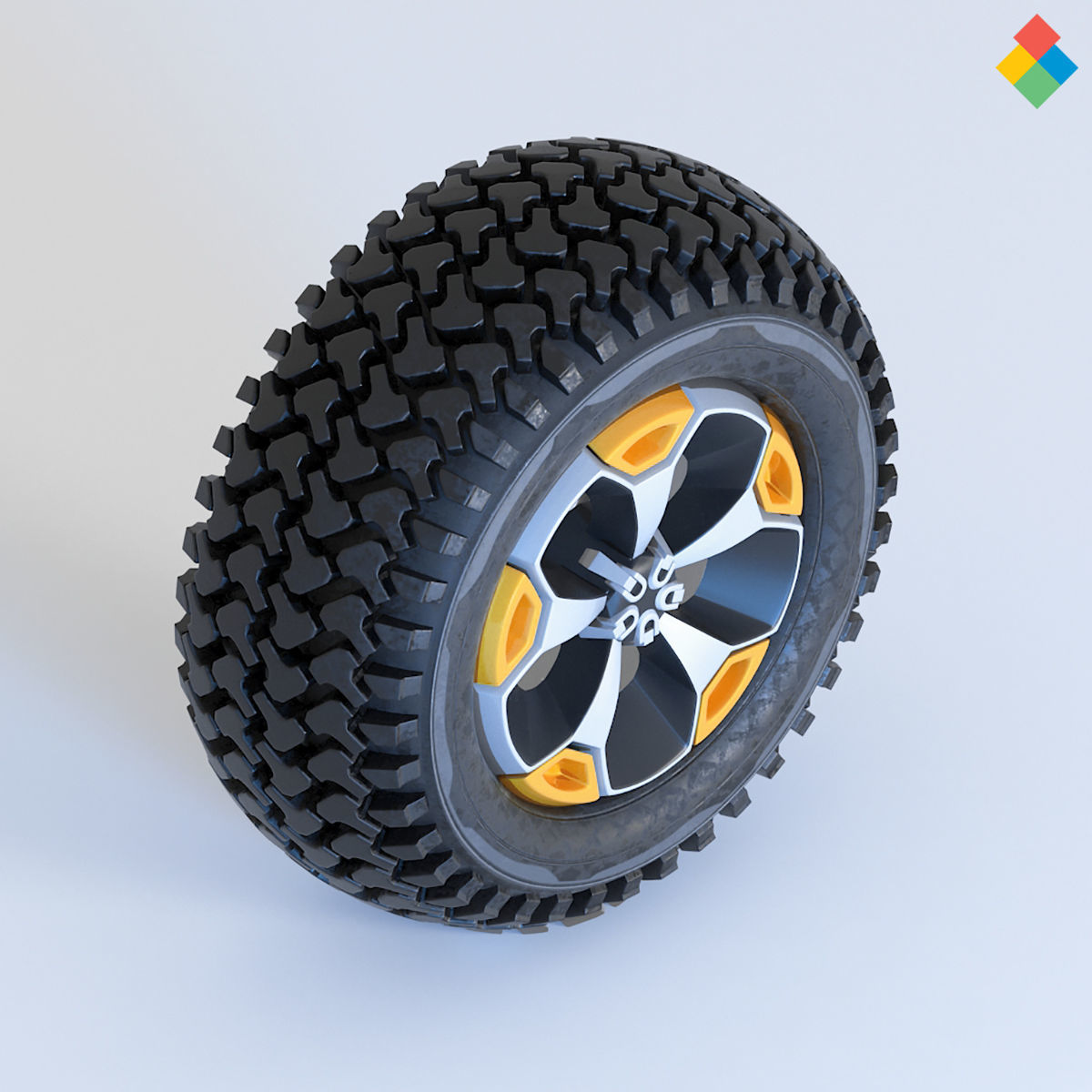 Pack Wheel Tire Rim Design Low-poly 3D model_8