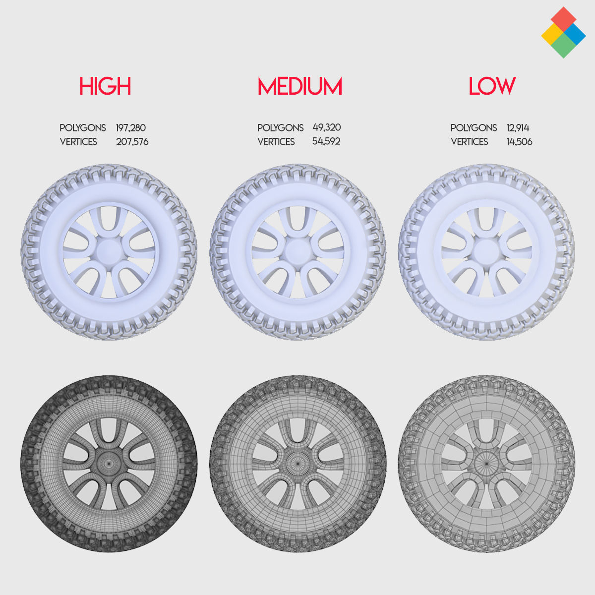 Pack Wheel Tire Rim Design Low-poly 3D model_25