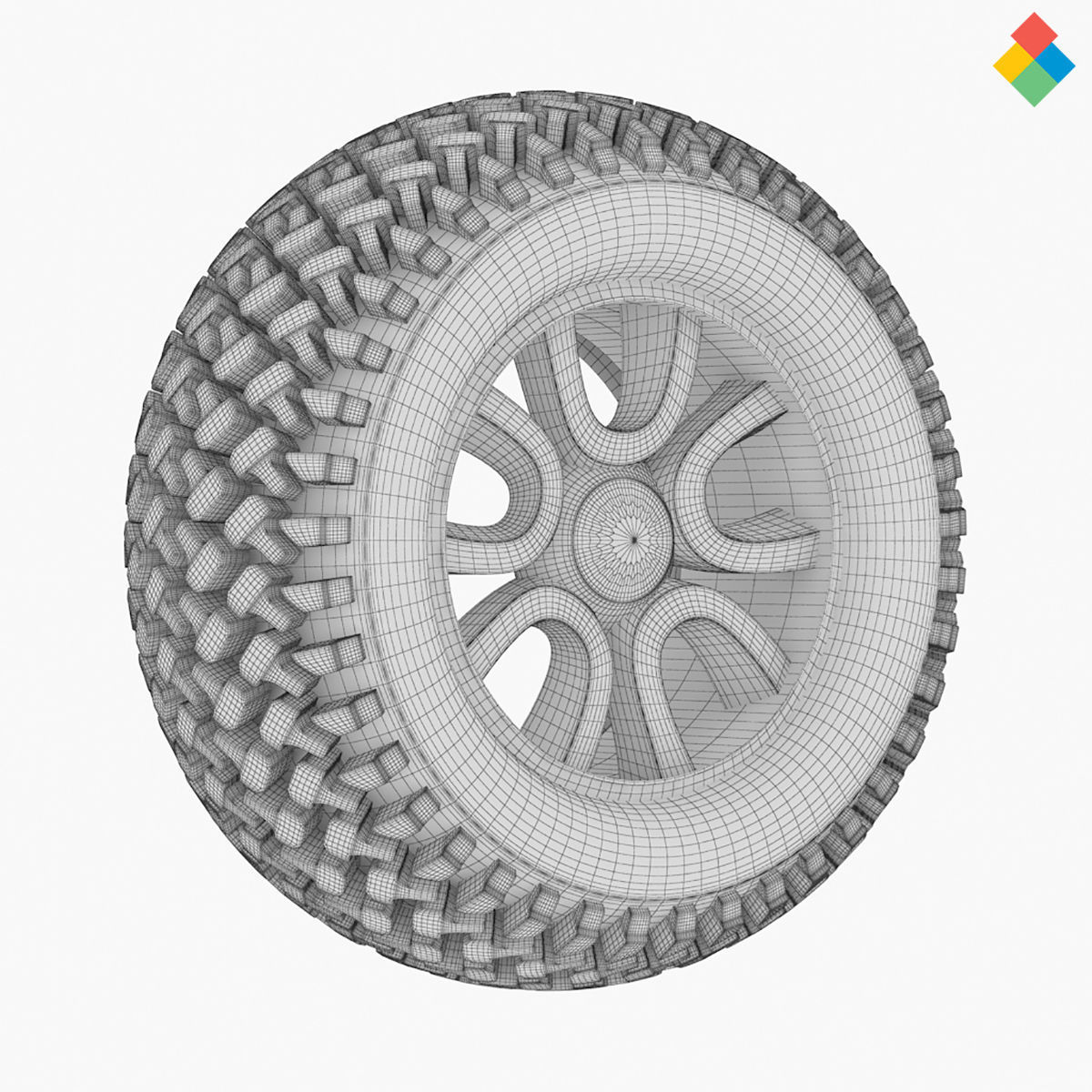 Pack Wheel Tire Rim Design Low-poly 3D model_20