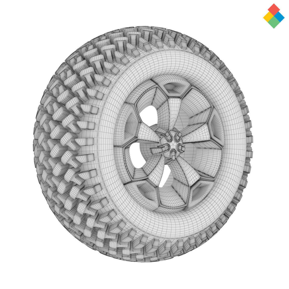 Pack Wheel Tire Rim Design Low-poly 3D model_17