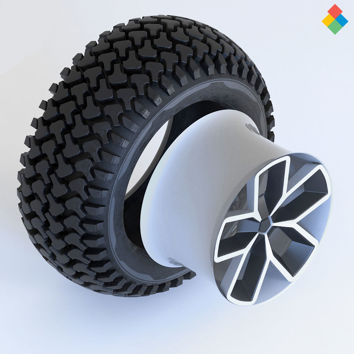 Pack Wheel Tire Rim Design Low-poly 3D model_5