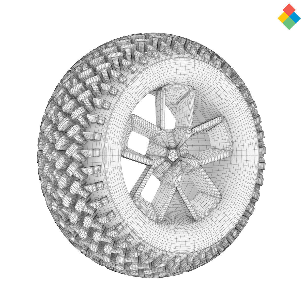 Pack Wheel Tire Rim Design Low-poly 3D model_14