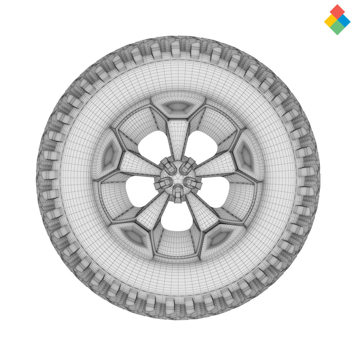 Pack Wheel Tire Rim Design Low-poly 3D model_18