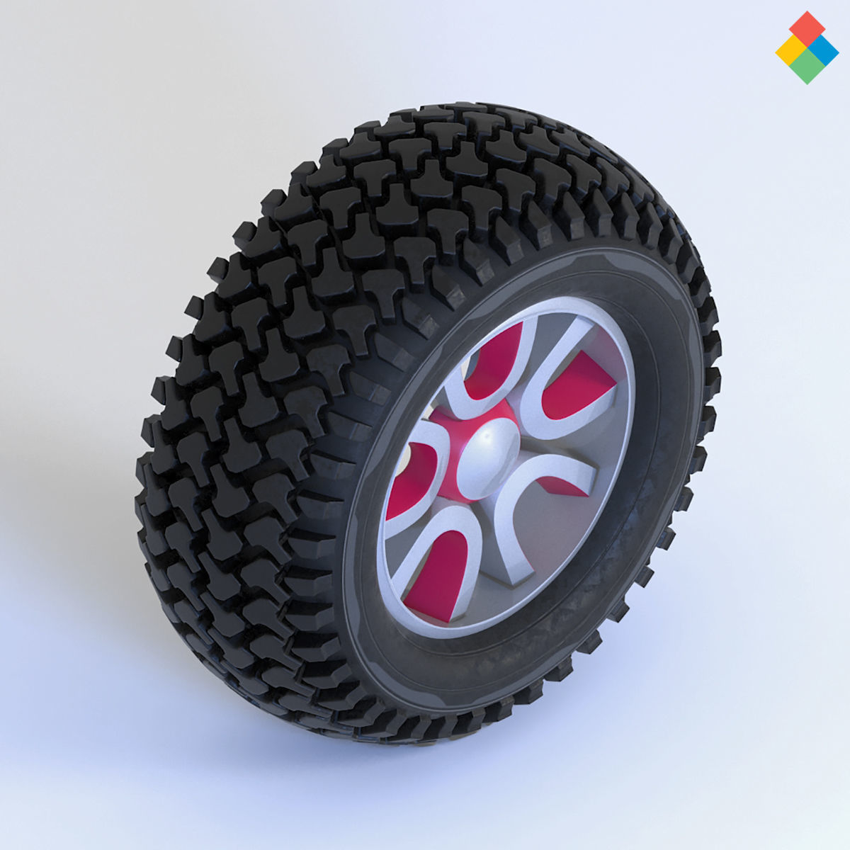 Pack Wheel Tire Rim Design Low-poly 3D model_12