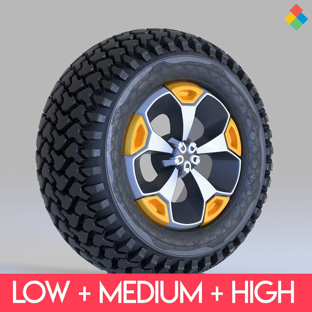 Pack Wheel Tire Rim Design Low-poly 3D model_6