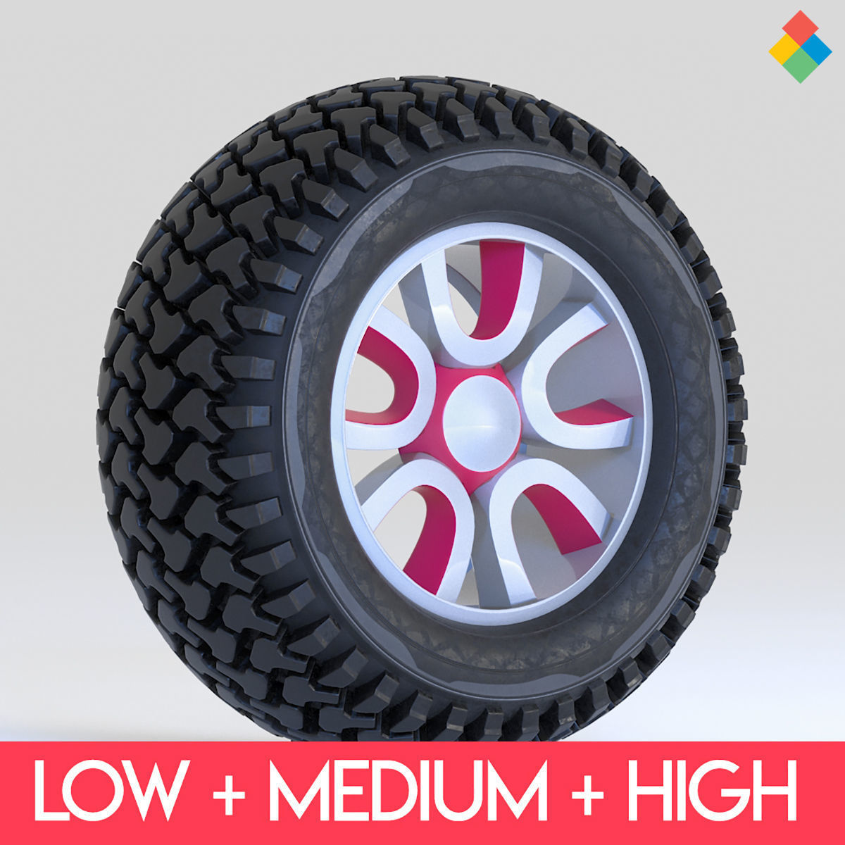 Pack Wheel Tire Rim Design Low-poly 3D model_10