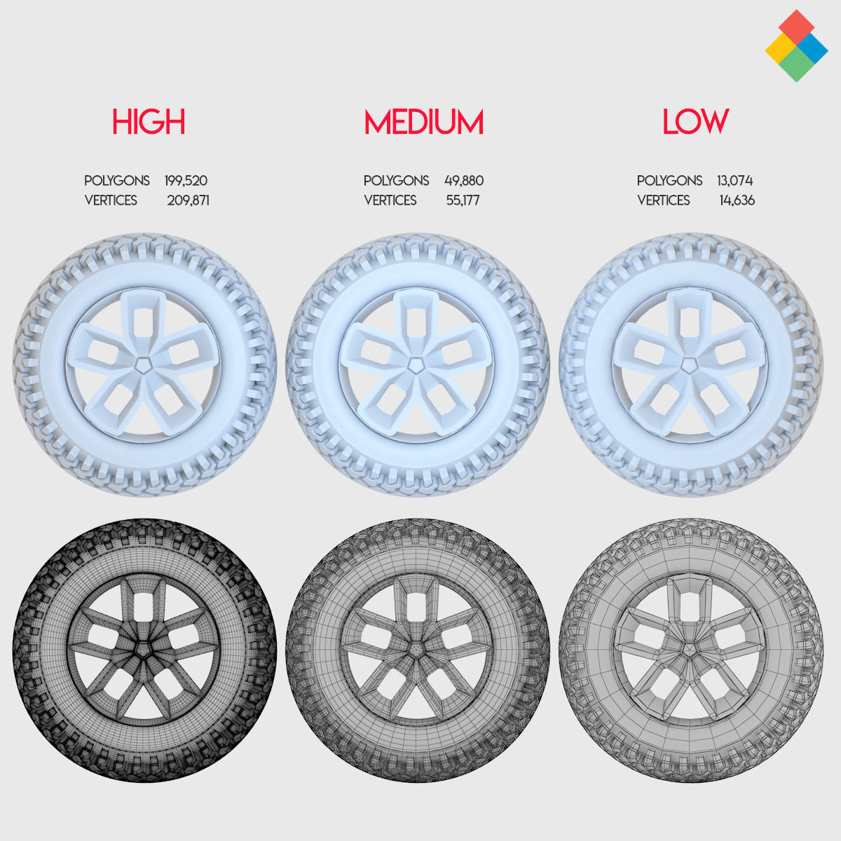 Pack Wheel Tire Rim Design Low-poly 3D model_23