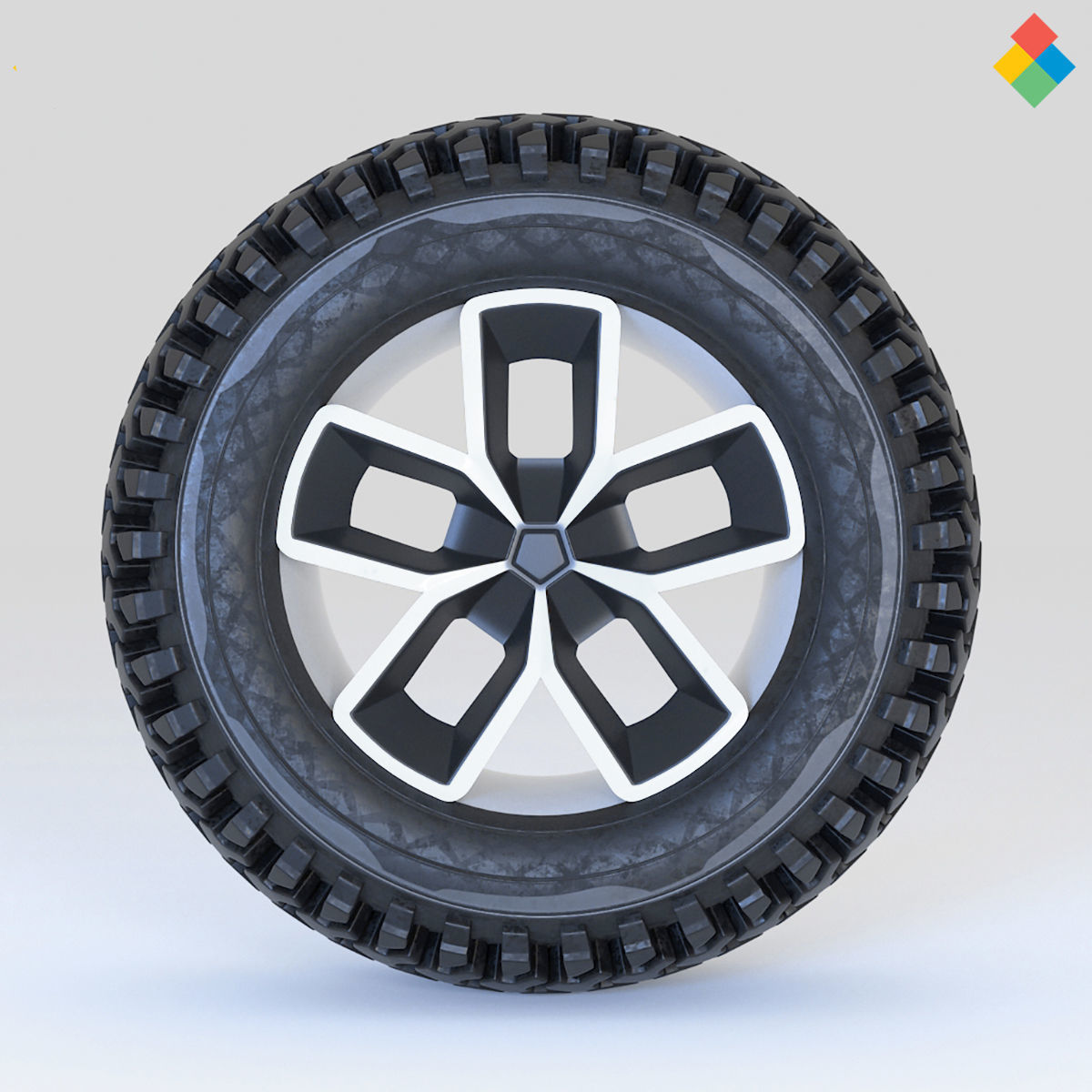 Pack Wheel Tire Rim Design Low-poly 3D model_3
