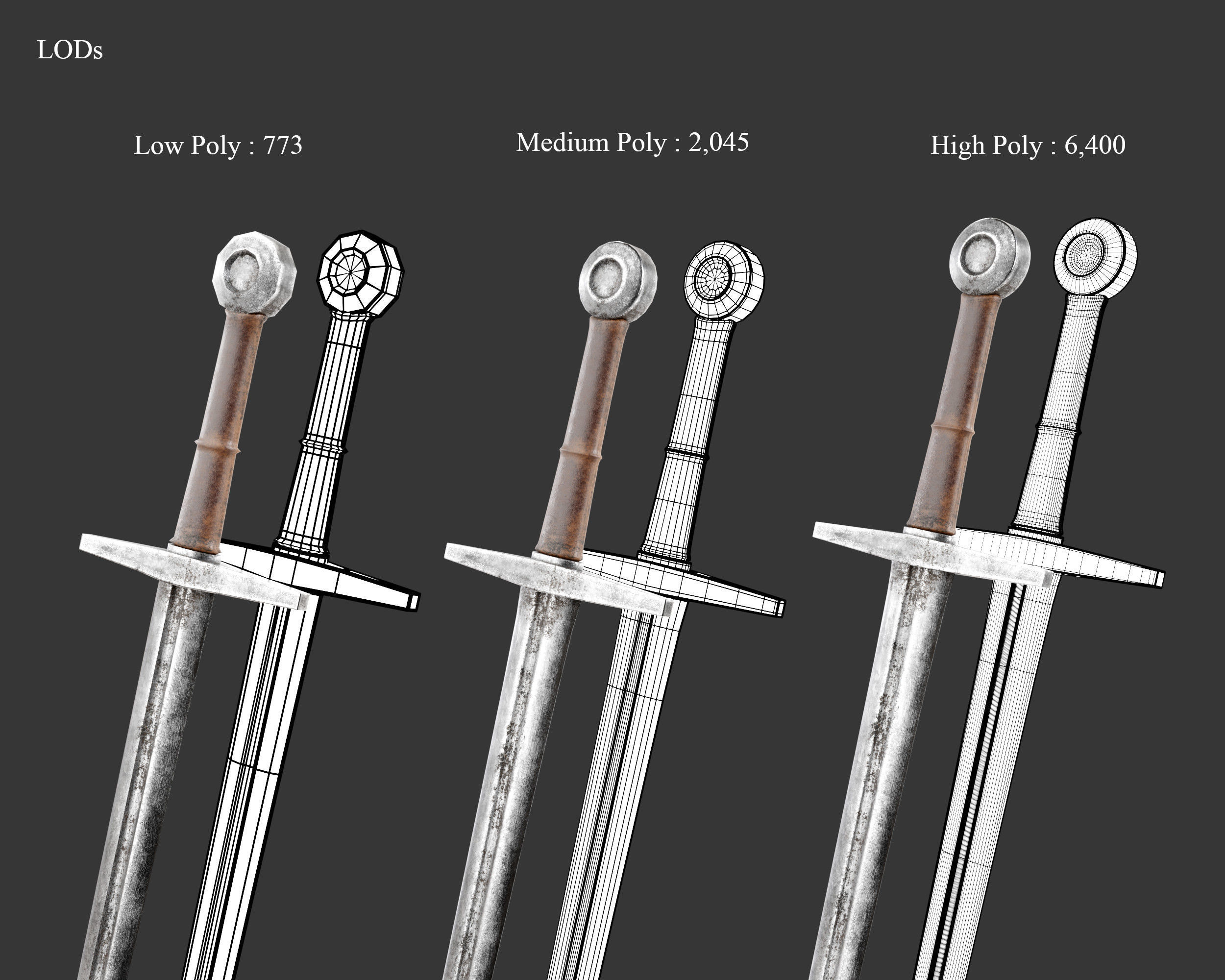 Medieval Knightly Weapon Short Sword Low-poly 3D model_2