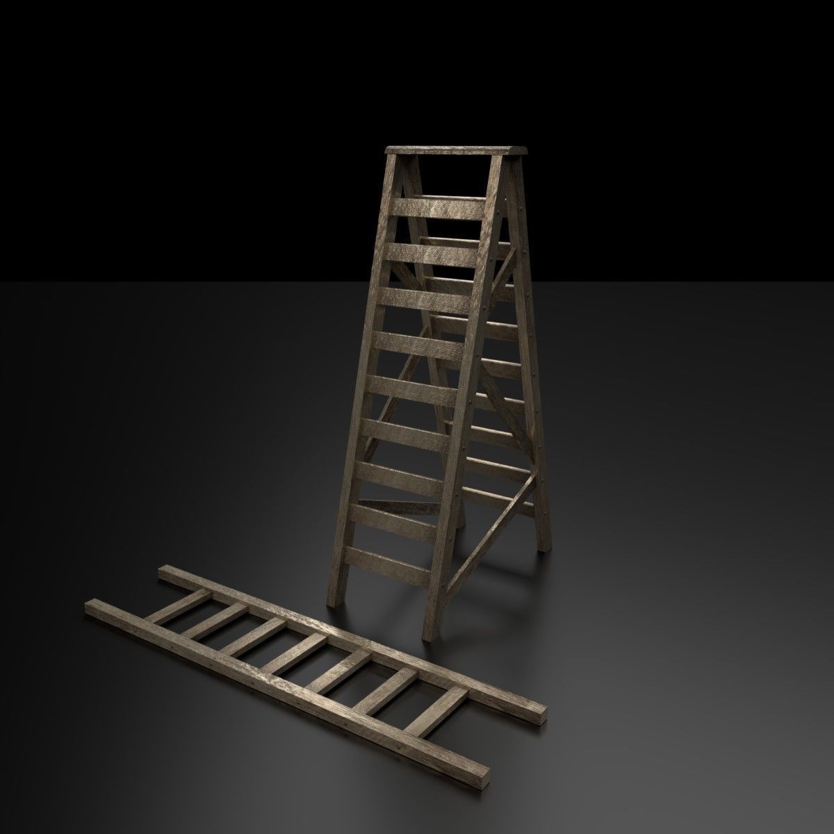 Wood Ladder Pack Low-poly 3D model_3