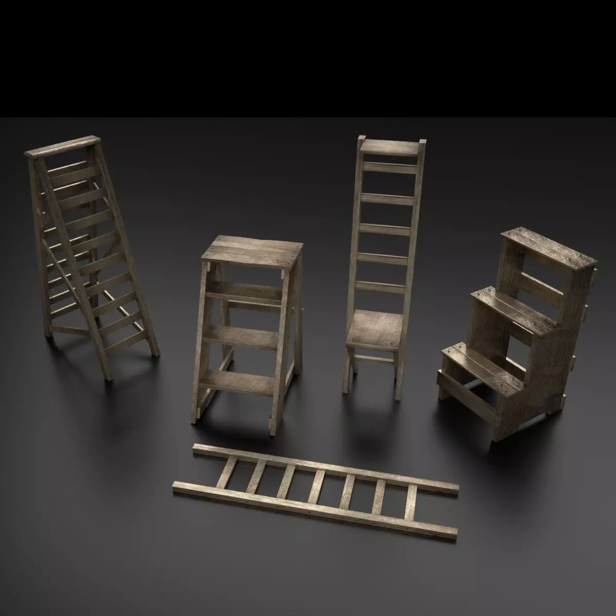 Wood Ladder Pack Low-poly 3D model_0