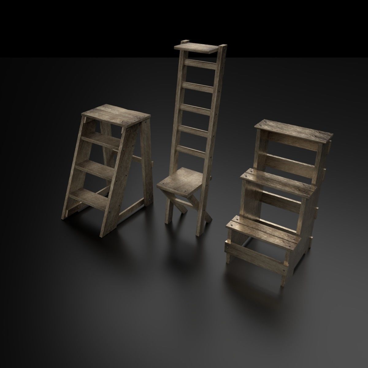 Wood Ladder Pack Low-poly 3D model_5