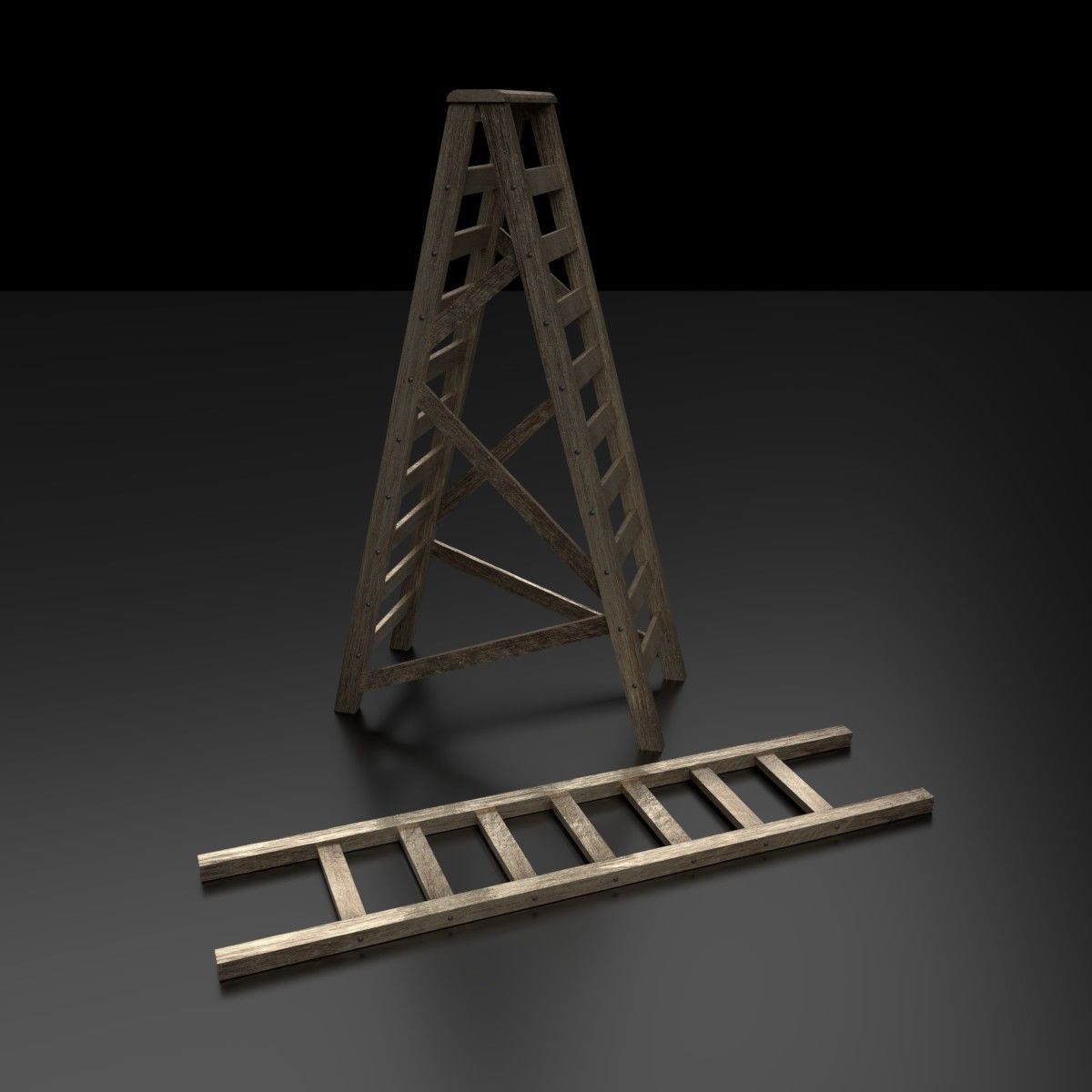 Wood Ladder Pack Low-poly 3D model_4