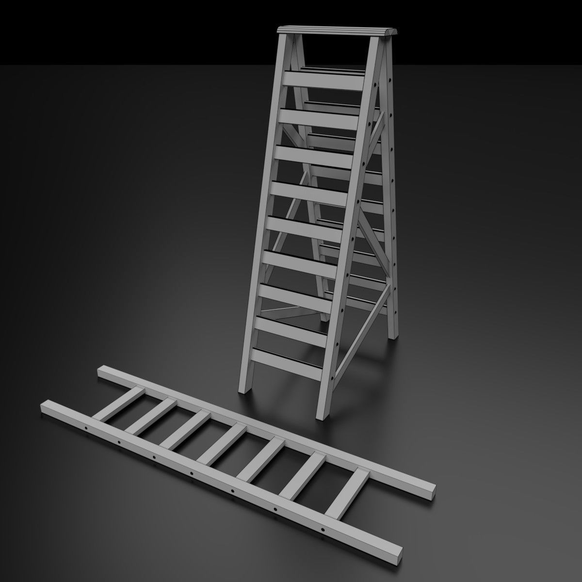 Wood Ladder Pack Low-poly 3D model_20
