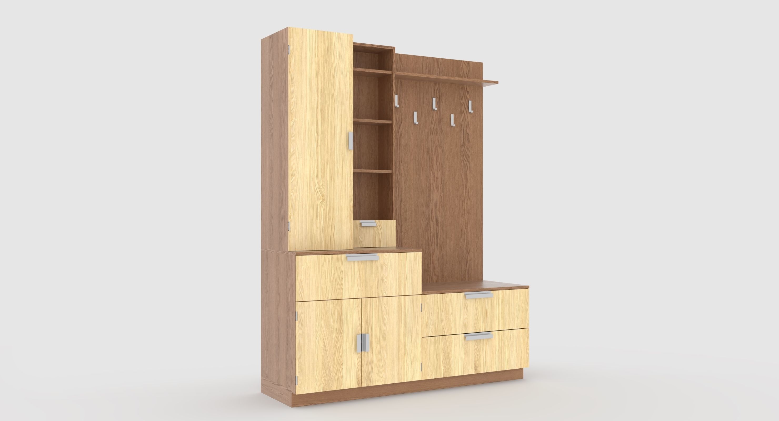hallway 9 wooden cabinet with drawers and shelves 3D model_1