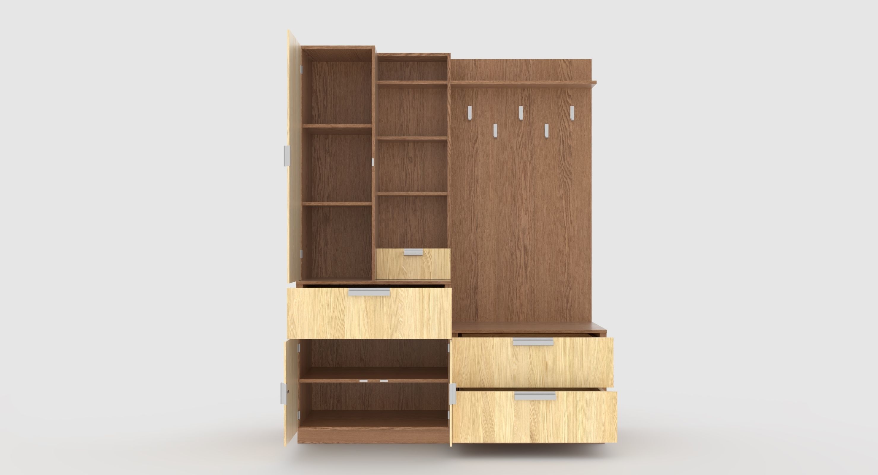 hallway 9 wooden cabinet with drawers and shelves 3D model_3