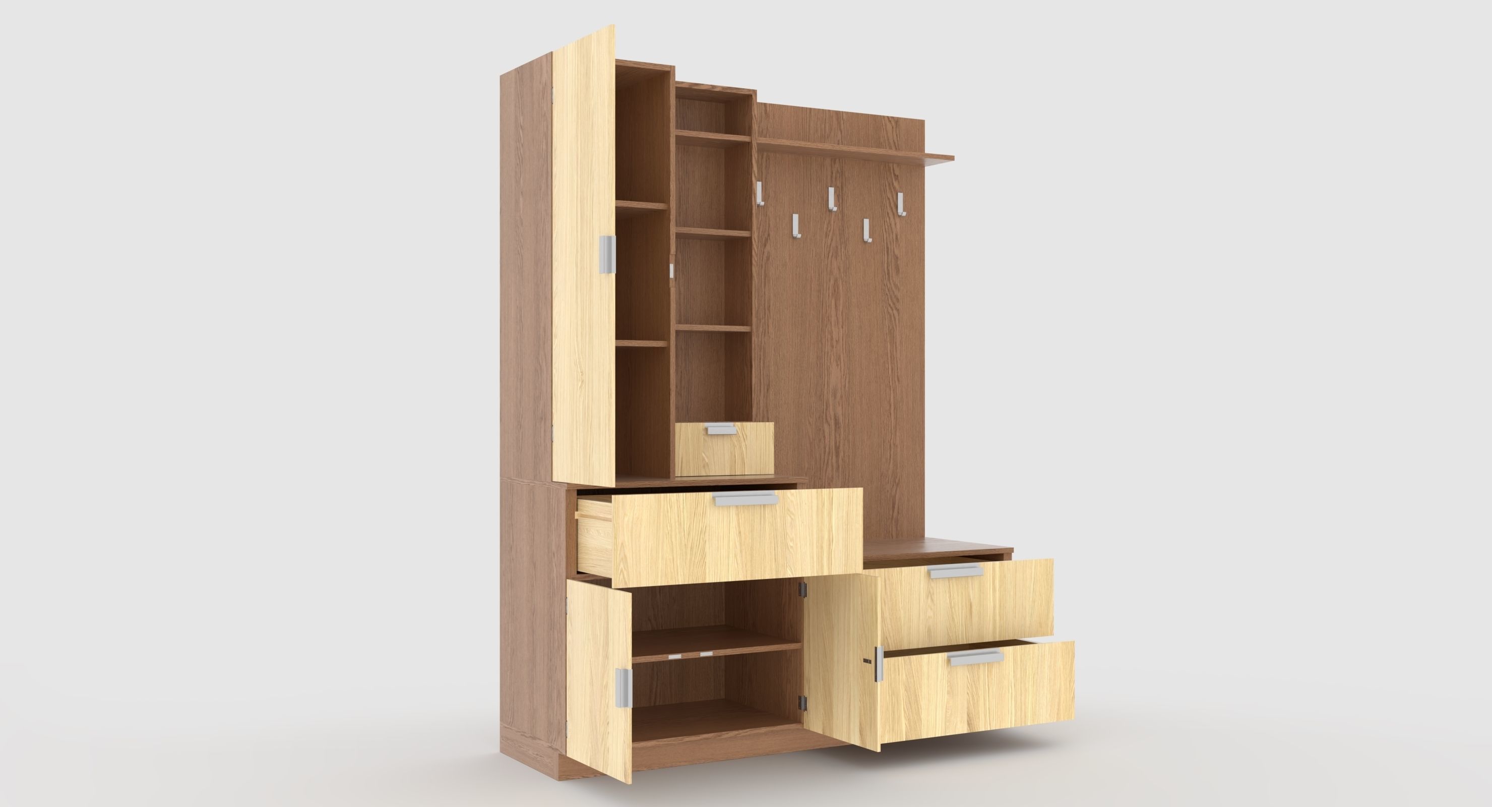 hallway 9 wooden cabinet with drawers and shelves 3D model_2