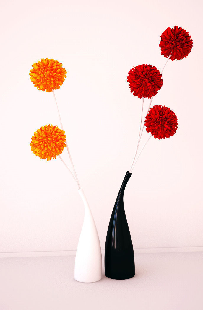 Ceramic vases and flowers 3D model_1