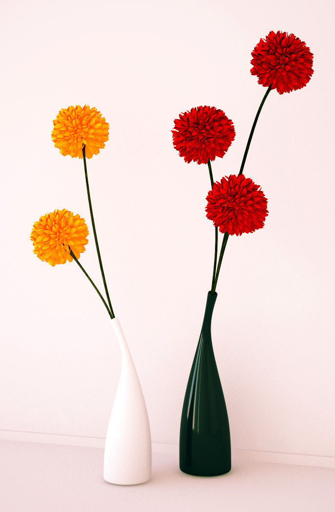 Ceramic vases and flowers 3D model_4