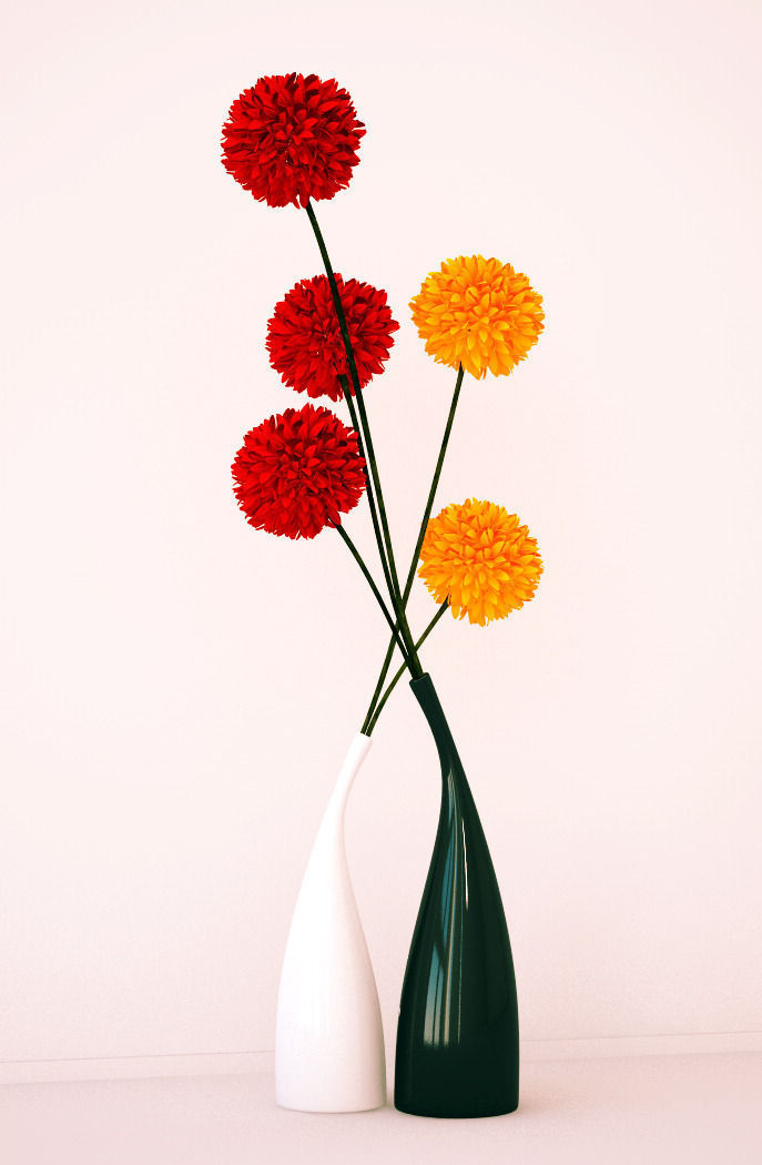 Ceramic vases and flowers 3D model_5